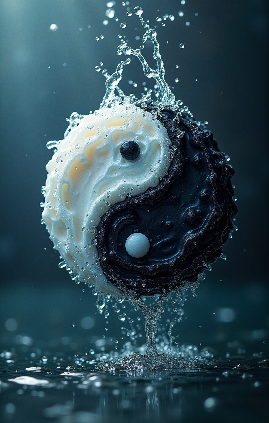 masterpiece,best quality,yin yang concept,<lora:太极3.0-000002:0.7>,((water drops)),wet clothes,((beautiful detailed water)),((floating)),dynamic angle,<lora:太极(2):1>