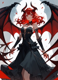 (score_9,score_8_up,score_7_up),1girl, girl demon, red hair, red eyes, wings, claws, black dress, beautiful_face