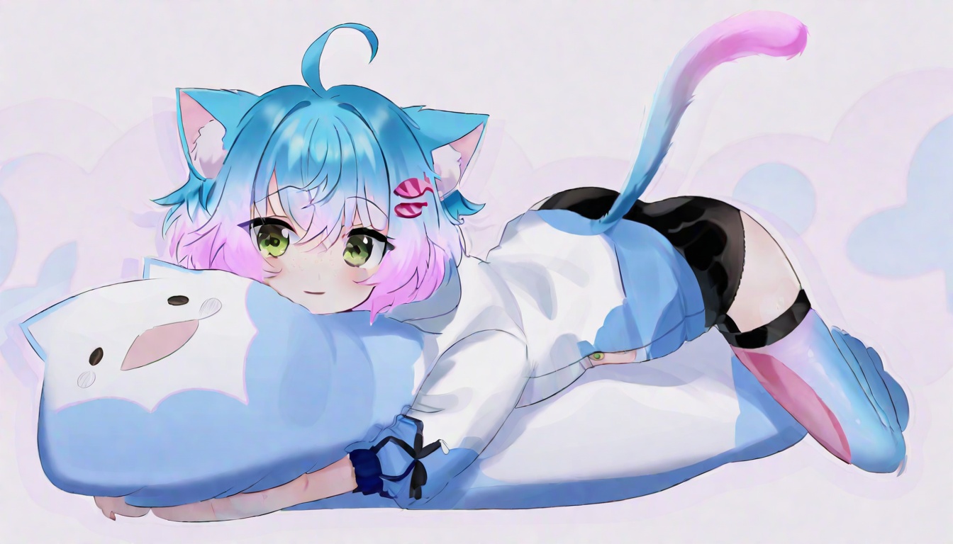 Linechu,  blue and purple hair,  green eyes on Tensor.Art