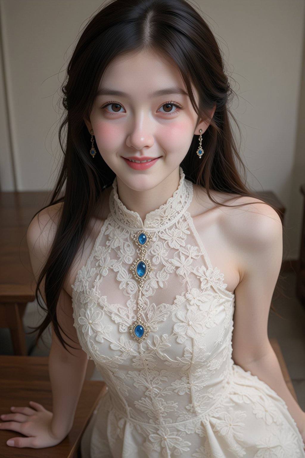 This is a medium close-up portrait of a young East Asian woman,  likely in her late teens or early twenties.* **Subject an...