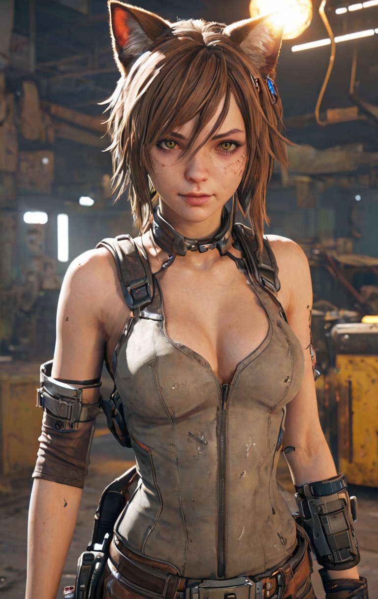 cute cat girl,  by Yoji Shinkawa and Guweiz in the style of Borderlands,  unreal engine on Tensor.Art