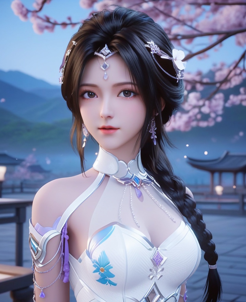<lora:613-DA-XL-神印王座-白玥:0.8>(,1girl, ,best quality, ),looking at viewer,  ,ultra detailed background,ultra detailed background,ultra realistic 8k cg,, ,masterpiece, (( , )),, , , hyper blossom,    (cleavage), (), ,,