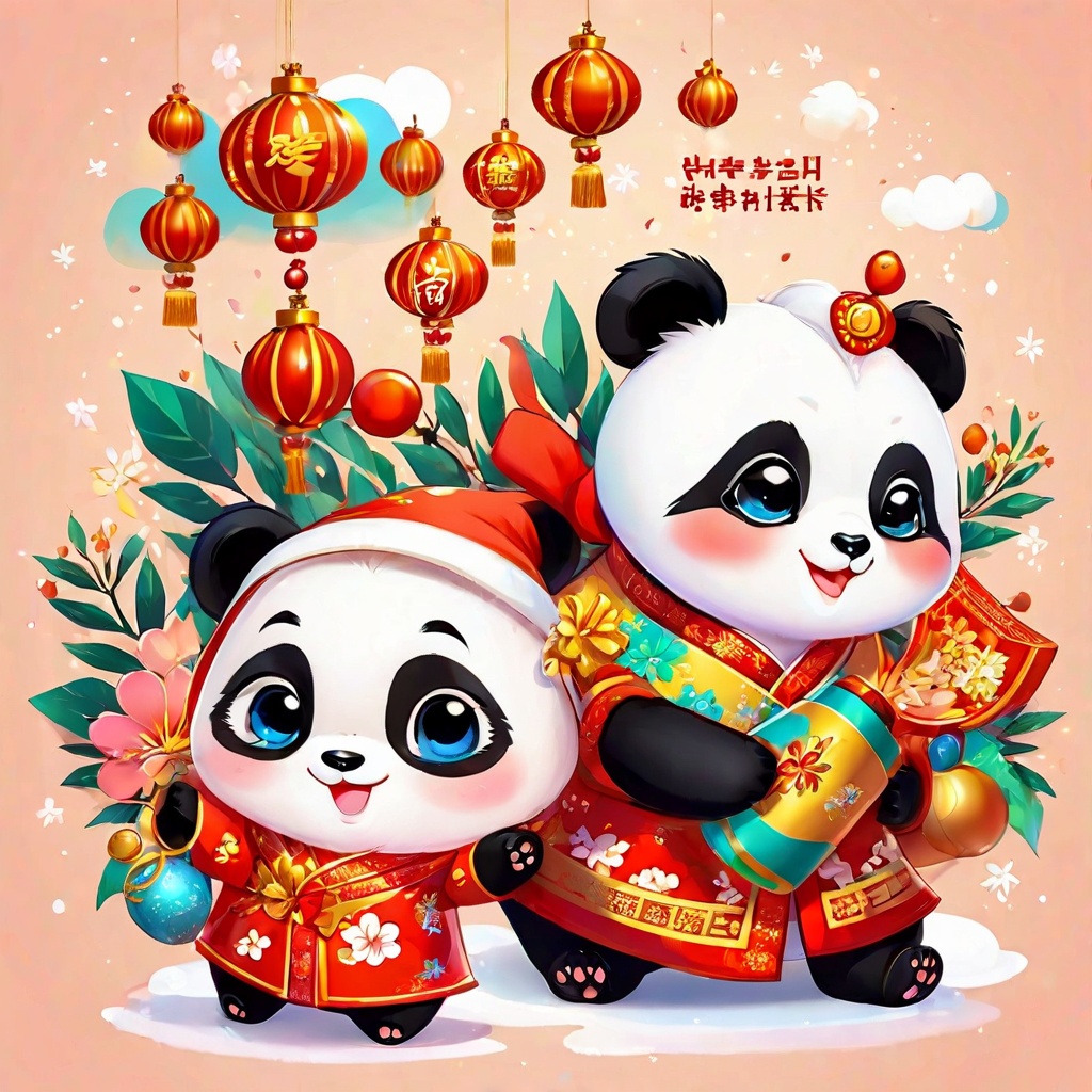 panda,cute,poakl cartoon newyear style,best quality,masterpiece,<lora:poaklSDXLcartoonnewyearV2-000007:0.6>,