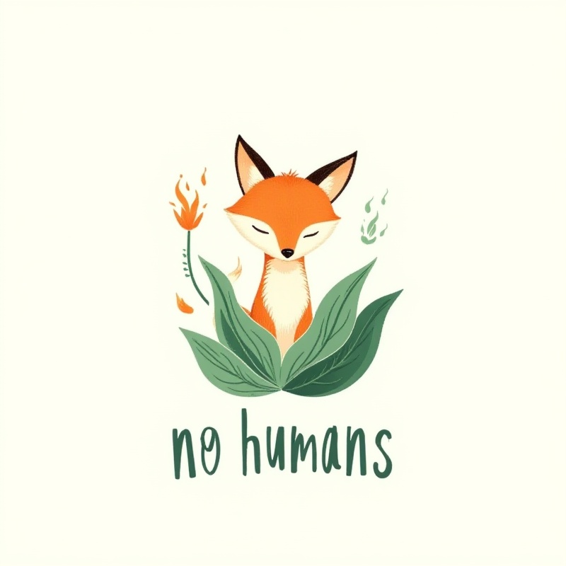 logo_l, fox, white background, simple background, fire, animal ears, closed eyest,flower, flower, no humans, english text, monochrome, text focus, simple background, leaf, green background, green theme, signature, comic<lora:印纹(1):1>,