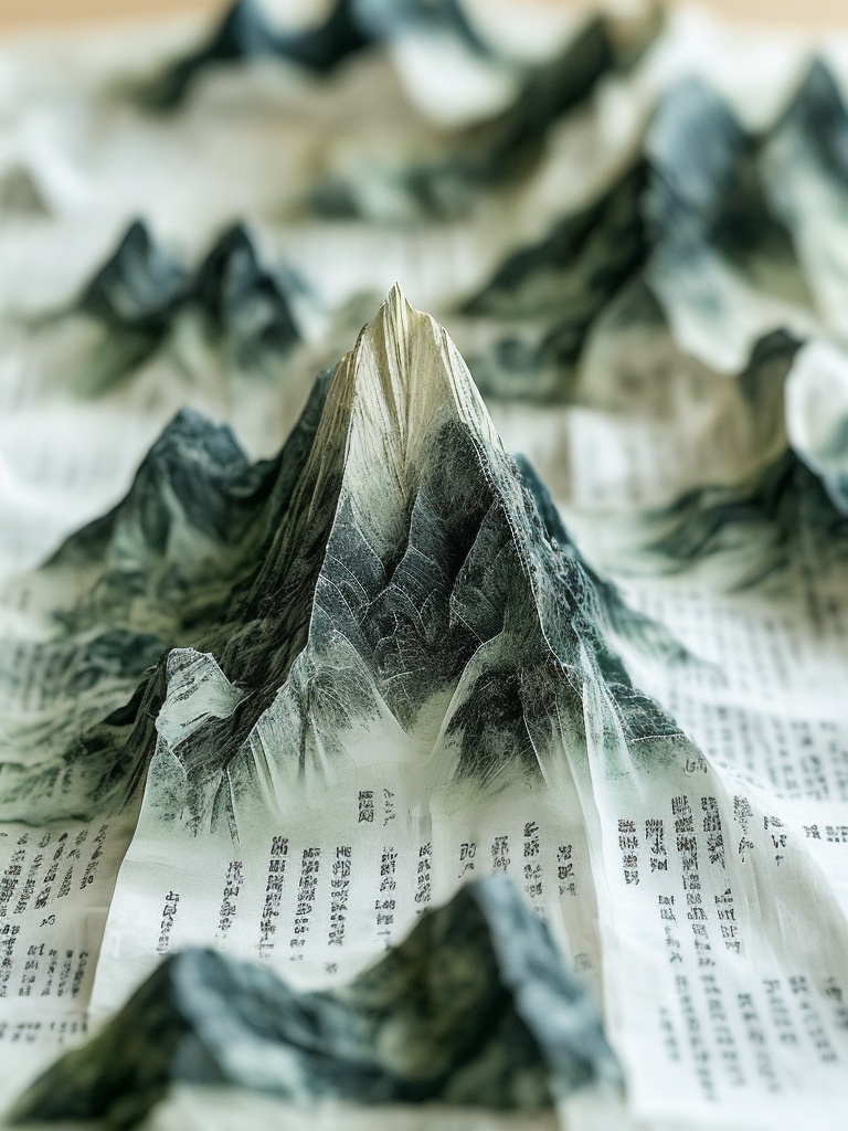 shushan,book,no humans,mountain,scenery,blurry,outdoors,paper,<lora:万物书山sd1.5_D1.6:0.8>,