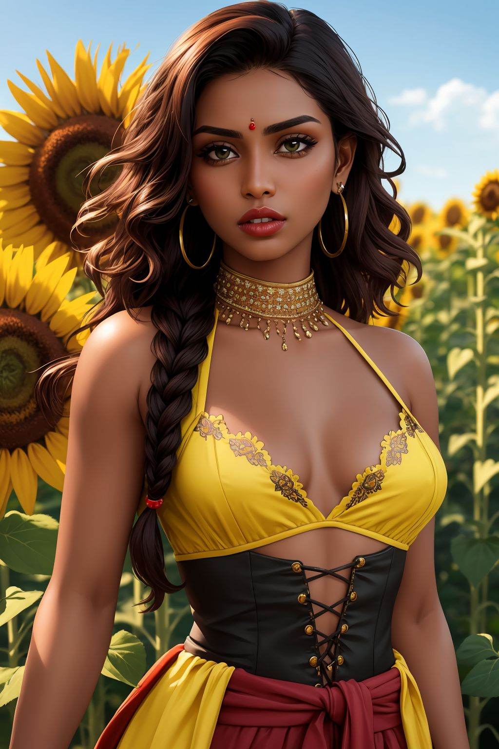 Chandni from Bangladesh,  long slicked-back [reddish-black:.3] hair,  portrait on Tensor.Art