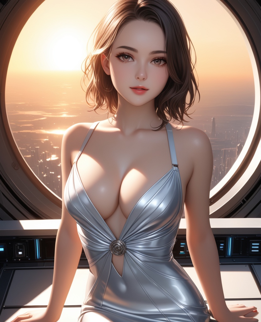 (,1girl, ,best quality, ),looking at viewer,masterpiece, (( , )),, realistic,science fiction,mole, ultra realistic 8k cg, sun ,  rose,(cleavage), (),