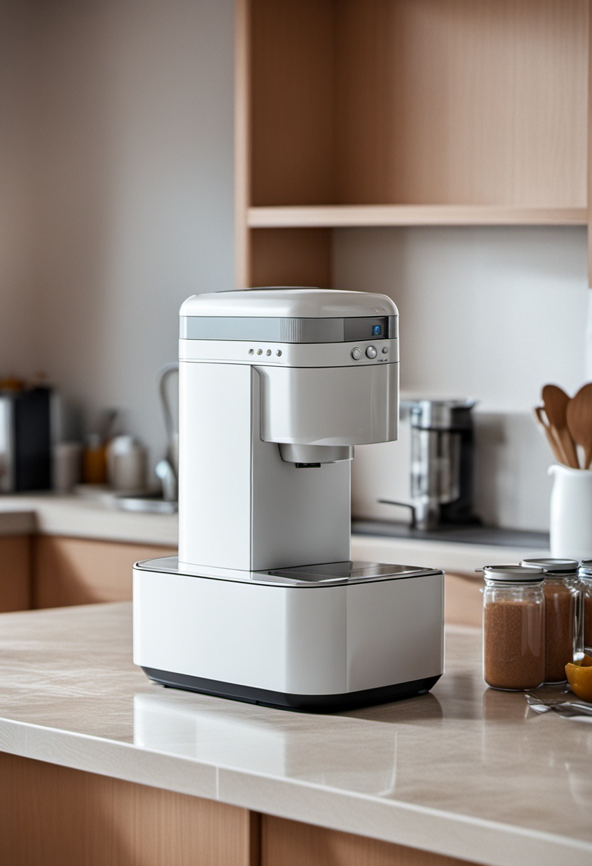 A machine sits on the kitchen table,<lora:Q-XL-000006:1>,