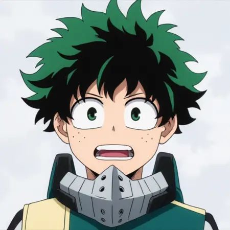 a young man with green hair and green eyes,  izuku_midoriya on Tensor.Art