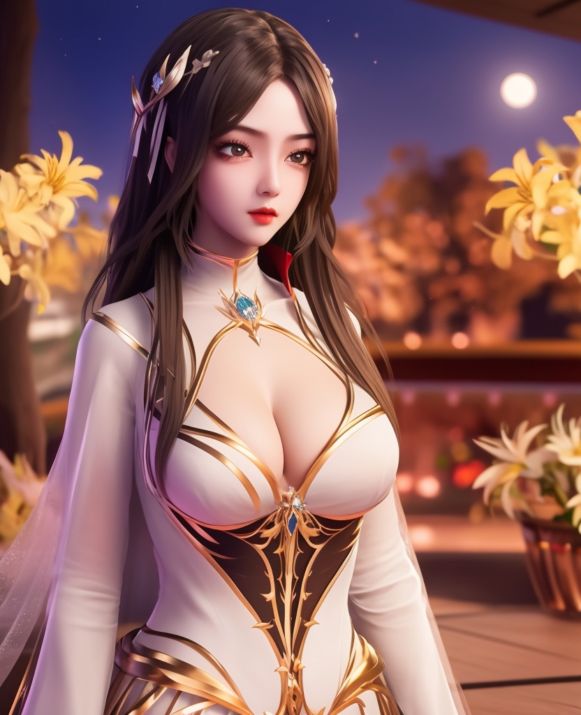 <lora:556-DA-神印王座-温柔一刀:0.8>(,1girl, ,best quality, ),looking at viewer,  ,,ultra detailed background,ultra detailed background,ultra realistic 8k cg, ,masterpiece, spider lily,full moon, (cleavage), (),