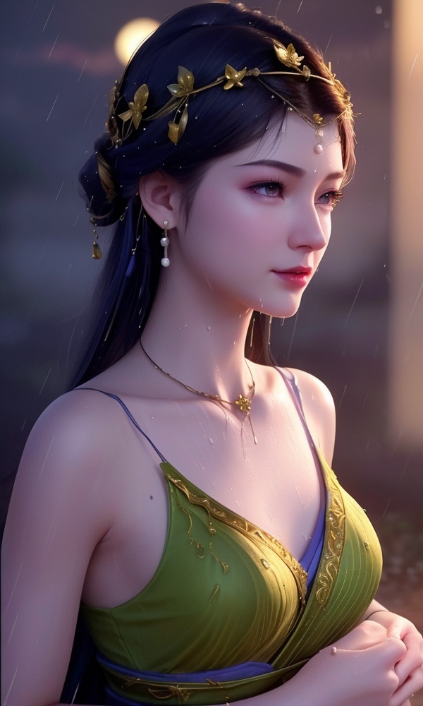 <lora:408-DA-凡人修仙传-卓如婷:0.8> ,(,1girl, ,best quality, ),looking at viewer, ,ultra detailed 8k cg, ultra detailed background,  ultra realistic 8k cg,          cinematic lighting, cinematic bloom, (( , )),,  , unreal, science fiction,  luxury, jewelry, diamond, pearl, gem, sapphire, ruby, emerald, intricate detail, delicate pattern, charming, alluring, seductive, erotic, enchanting, hair ornament, necklace, earrings, bracelet, armlet,halo,masterpiece, (( , )),,  ,cherry blossoms,(((, night,night sky,,  ultra high res, (photorealistic:1.4), raw photo, 1girl, , rain, sweat, ,wet, )))(( , ))   (()), (), 