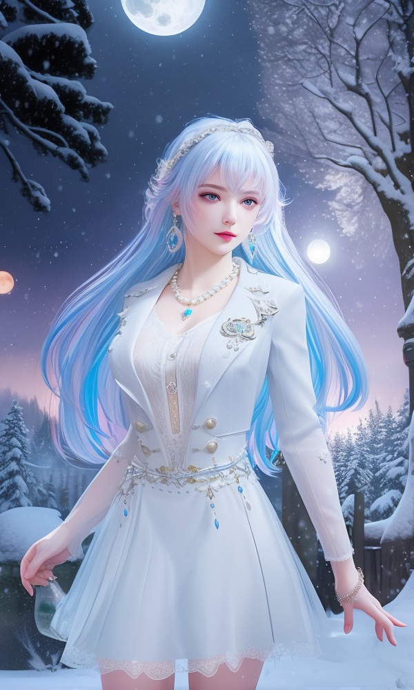 <lora:480-DA-斗罗大陆-永劫无间-唐舞桐:0.8>,(,1girl, ,best quality, ),looking at viewer,ultra realistic 8k cg, picture-perfect face,   clean, masterpiece,     cinematic lighting, cinematic bloom, fantasy,  , unreal, science fiction, ((,1girl, pov,))(((,tree, 1girl, full moon,snowing,snow ,solo,     solo focus,  long_hair, looking_at_viewer,  )))  (rich:1.4,)     prestige, luxury, jewelry, diamond, gold, pearl, gem, sapphire, ruby, emerald, intricate detail, delicate pattern, charming, alluring, seductive, erotic, enchanting, hair ornament, necklace, earrings, bracelet, ,