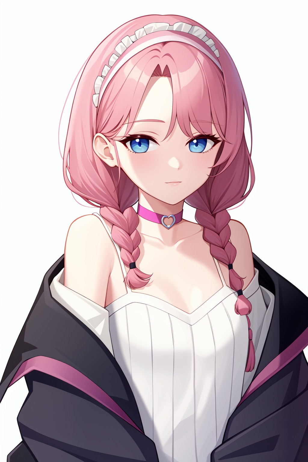 <lora:蓝毒:1>,a girl named arklandu,arklandu,1girl,long sleeves,open jacket,twin braids,official alternate costume,off shoulder,pink choker,spaghetti strap,, (masterpiece,best quality,high quality:1.4),absurdres,