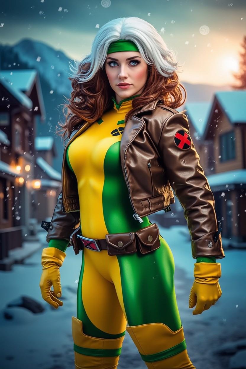 xrgmn woman costume green and yellow bodysuit cosplay,  belt,  jacket on Tensor.Art