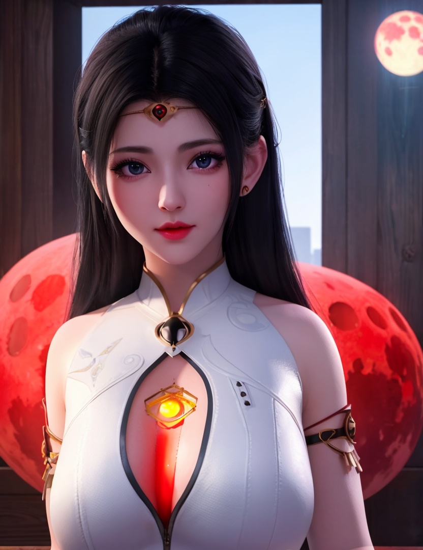 <lora:524-DA-大主宰-苏宣儿:0.8>(,1girl, ,best quality, ),looking at viewer,  ,,ultra detailed background,ultra detailed background,ultra realistic 8k cg,, ,masterpiece, (( , )),, ,science fiction,mole, ,    ,red moon, black rose,     (cleavage), (),