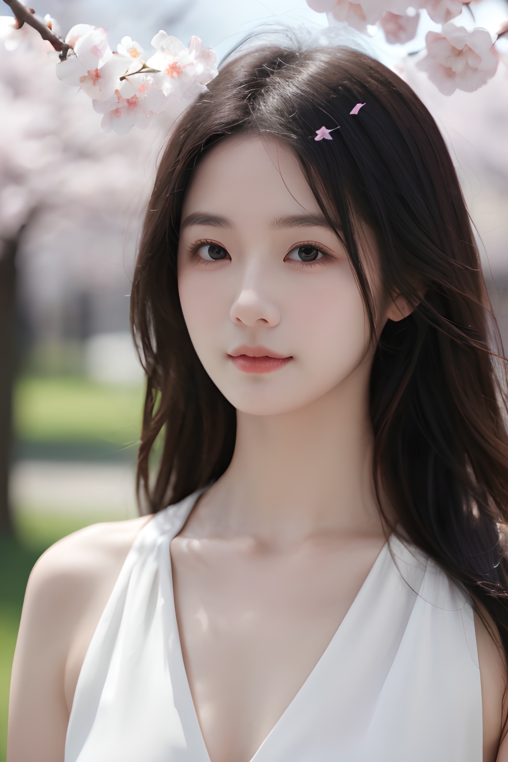 <lora:0809_01:0.7>,a girl with a dreamy expression,surrounded by floating cherry blossom petals in a soft breeze,springtime magic,gentle radiance.korean girl,black hair,, 1girl,realistic,masterpiece, best quality, photorealistic, HDR,detail