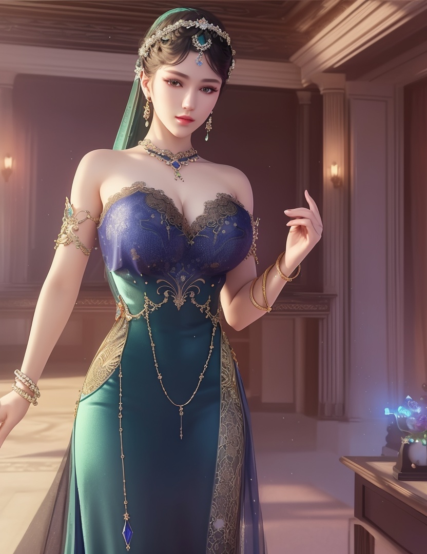 ultra realistic 8k cg, picture-perfect face, flawless, clean, masterpiece, professional artwork, famous artwork, cinematic lighting, cinematic bloom, perfect face, beautiful face, fantasy, dreamlike, unreal, science fiction,  beautiful clothes, lace, lace trim, lace-trimmed legwear,  (rich:1.4), prestige, luxury, jewelry, diamond, gold, pearl, gem, sapphire, ruby, emerald, intricate detail, delicate pattern, charming, alluring, seductive, erotic, enchanting, hair ornament, necklace, earrings, bracelet, armlet,halo((,1girl, pov,))(((,  1girl,  solo,looking at viewer, ))),(((1girl, solo, dress, jewelry,large breasts, )))<lora:DA_WhiteSnakeGreenSnake:0.7>