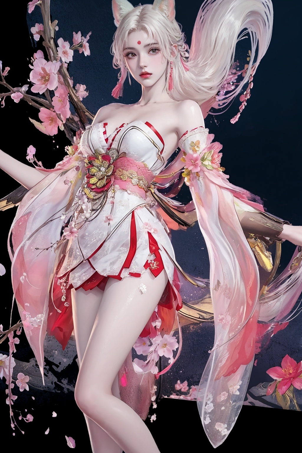 future007,solo,barefooted,Bare shoulders,Split sleeves,dress,flower,Japanese clothing,kimono,petal,<lora:future007-胡桃:0.9>,, best quality,masterpiece,highres,official art,extremely detailed cg unity 8k wallpaper,