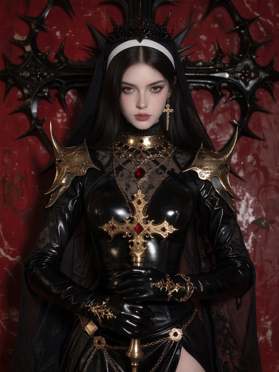 一张暗黑哥特风格的女性人物插画,  动漫厚涂与半写实结合,  质感华丽锐利 on Tensor.Art
