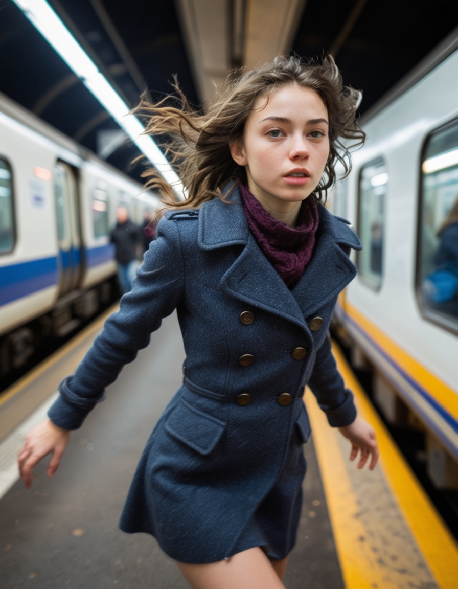 ehmotionblur,  girl on a train station, on Tensor.Art