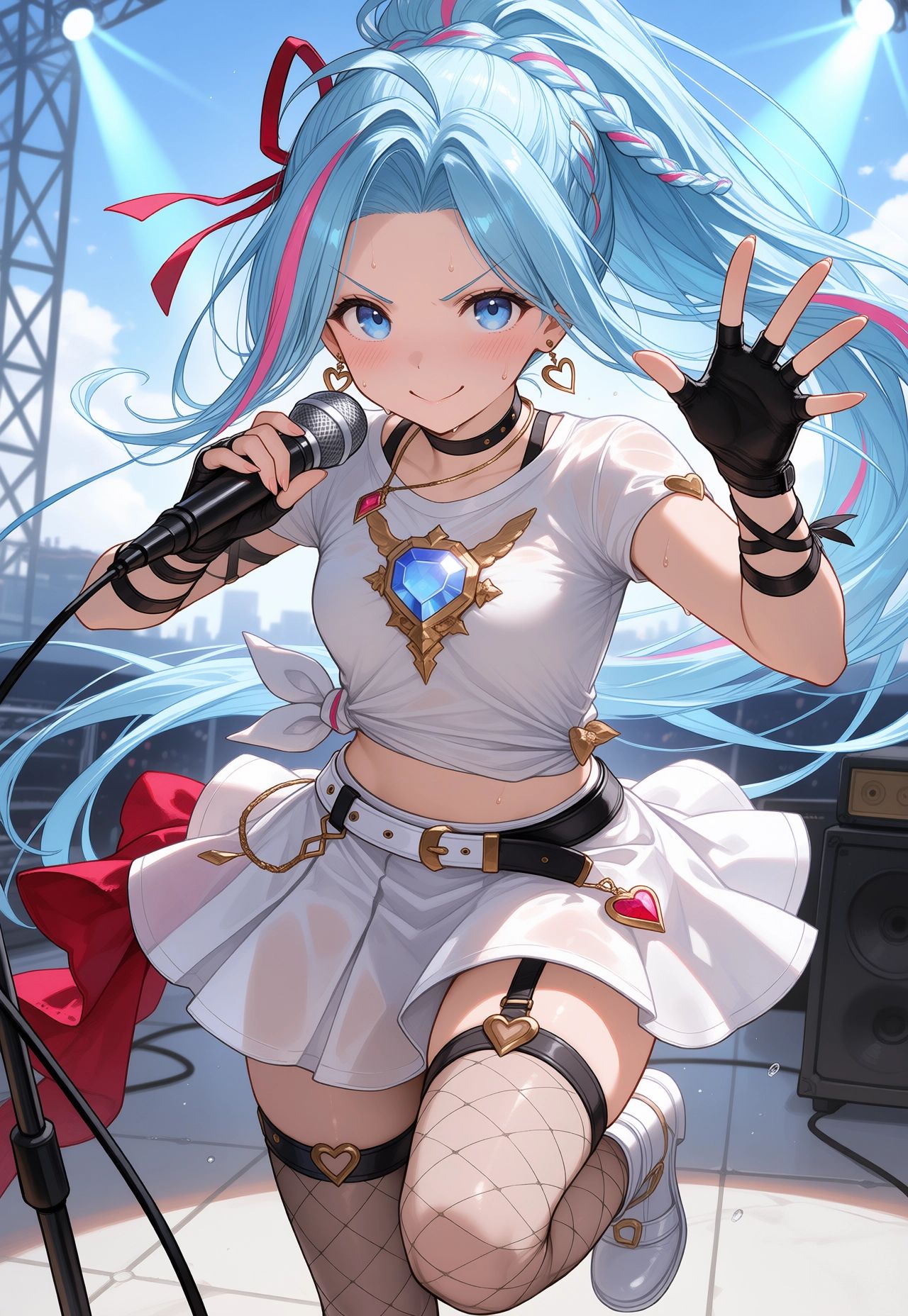 dynamic pose,  v-shaped eyebrows,  sweat on Tensor.Art