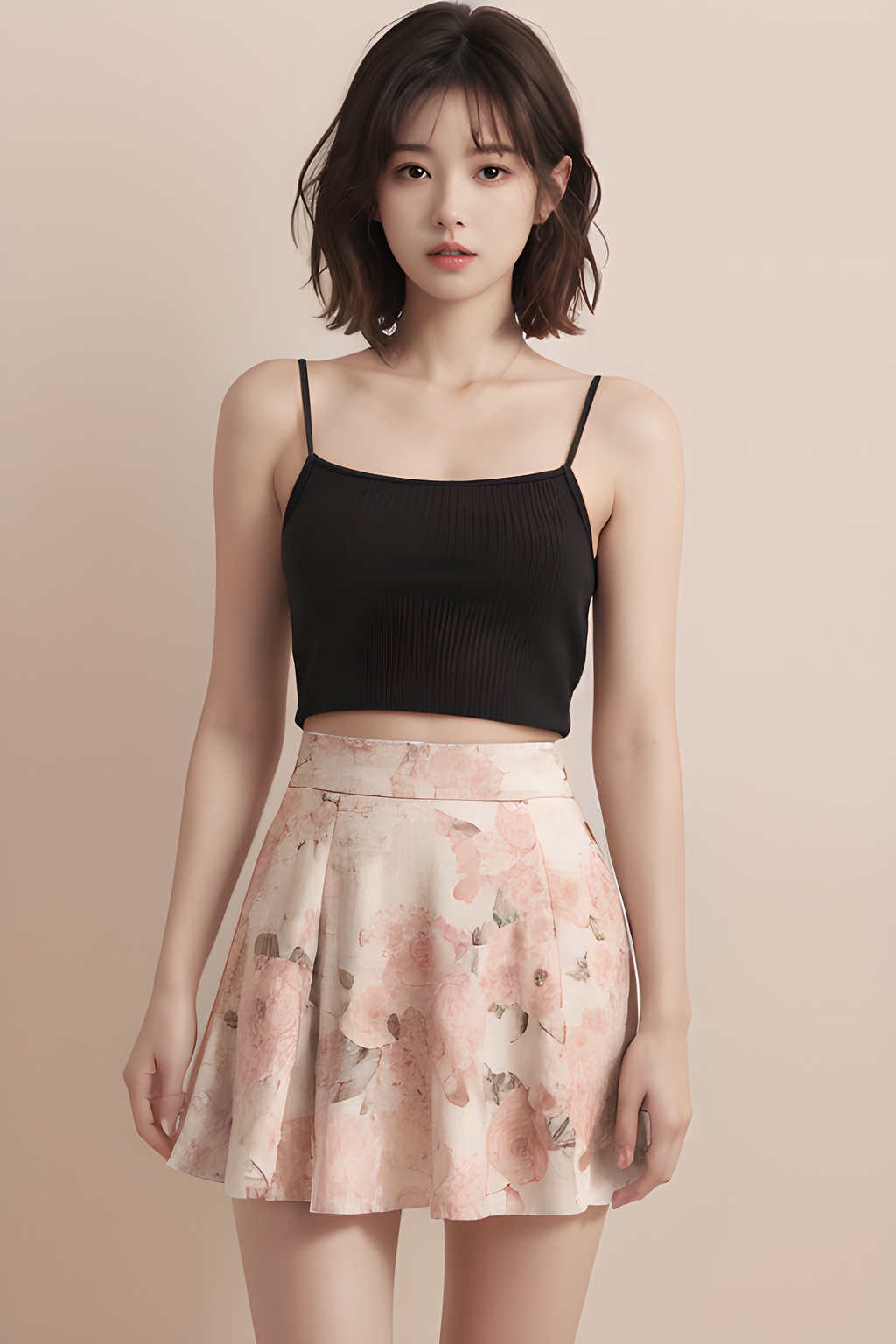 <lora:0818_02:0.7>,simple background,pink_floral_skirt,, 1girl,realistic,masterpiece, best quality, photorealistic, HDR,detail