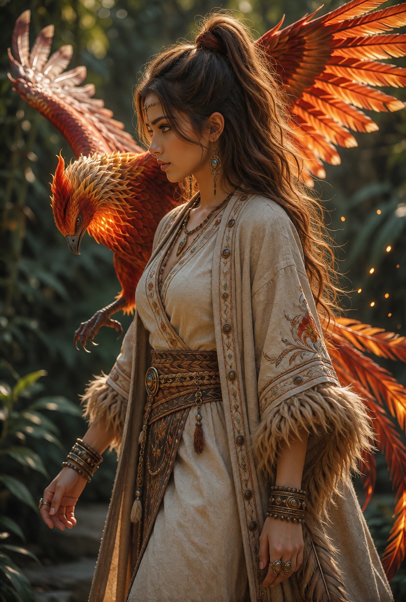 NalaX,  long warm brown hair styled in a high ponytail,  with thick cascading waves and loose strands framing her face. A...