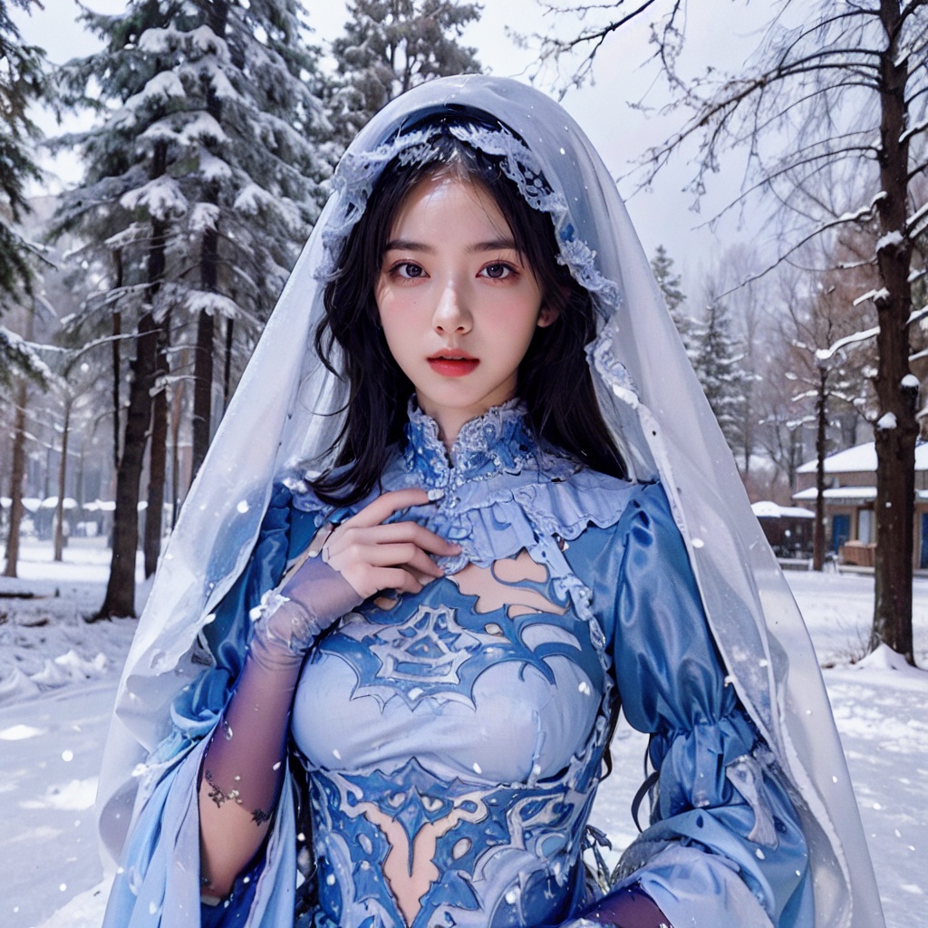 1 girl,2B,<lora:B_20240117013027-000012:0.76>,in the snow,veil,sexy,standing by the trees,the falling snow,, (masterpiece:1,2), best quality, masterpiece, highres, original, extremely detailed wallpaper, perfect lighting,(extremely detailed CG:1.2）