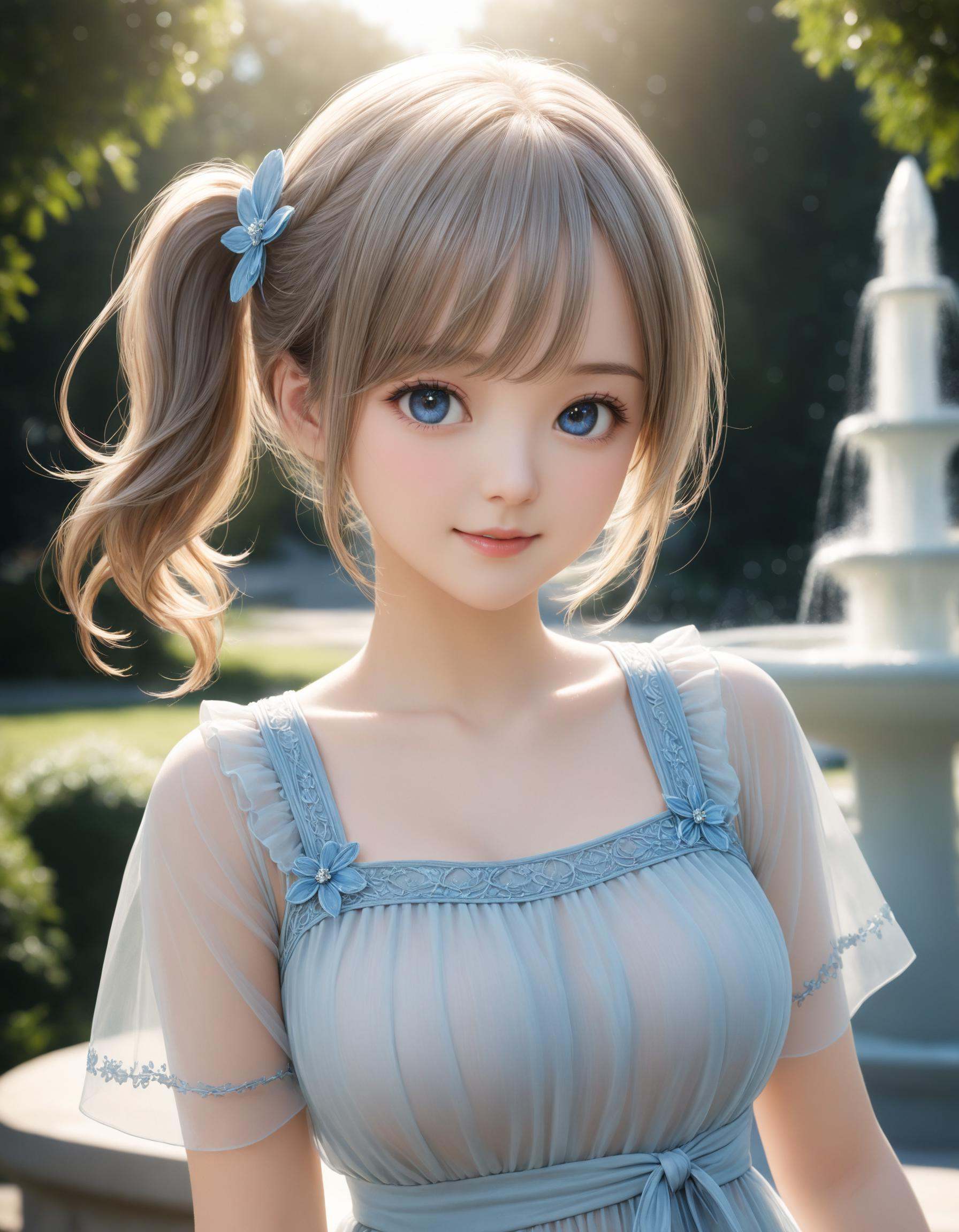 SceneDescription: - Composition: Depth of field. . - Subject: A cute girl. - Characteristics: - Face: . - Eyes: Detailed d...