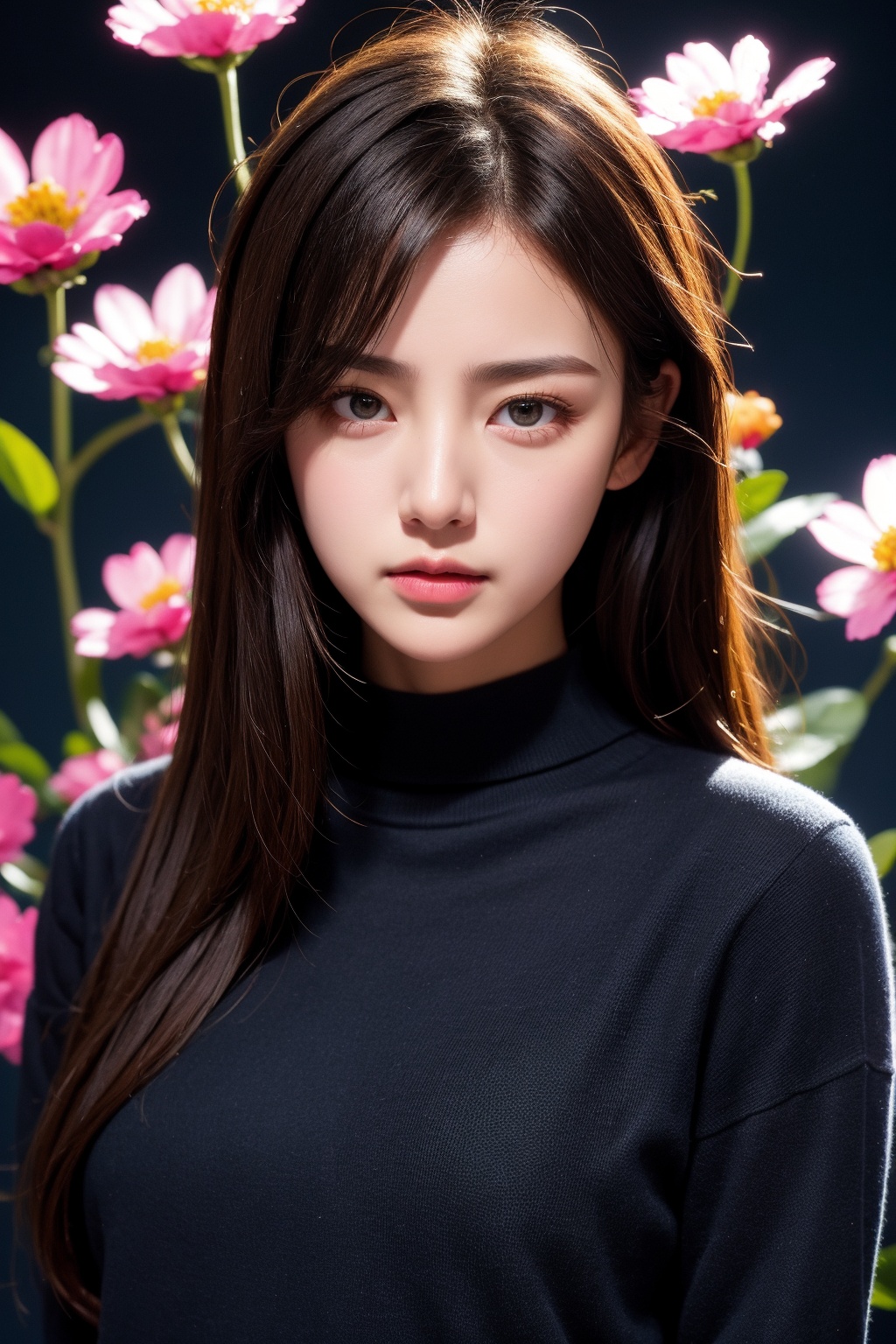 1girl,  black background,  black eyes on Tensor.Art