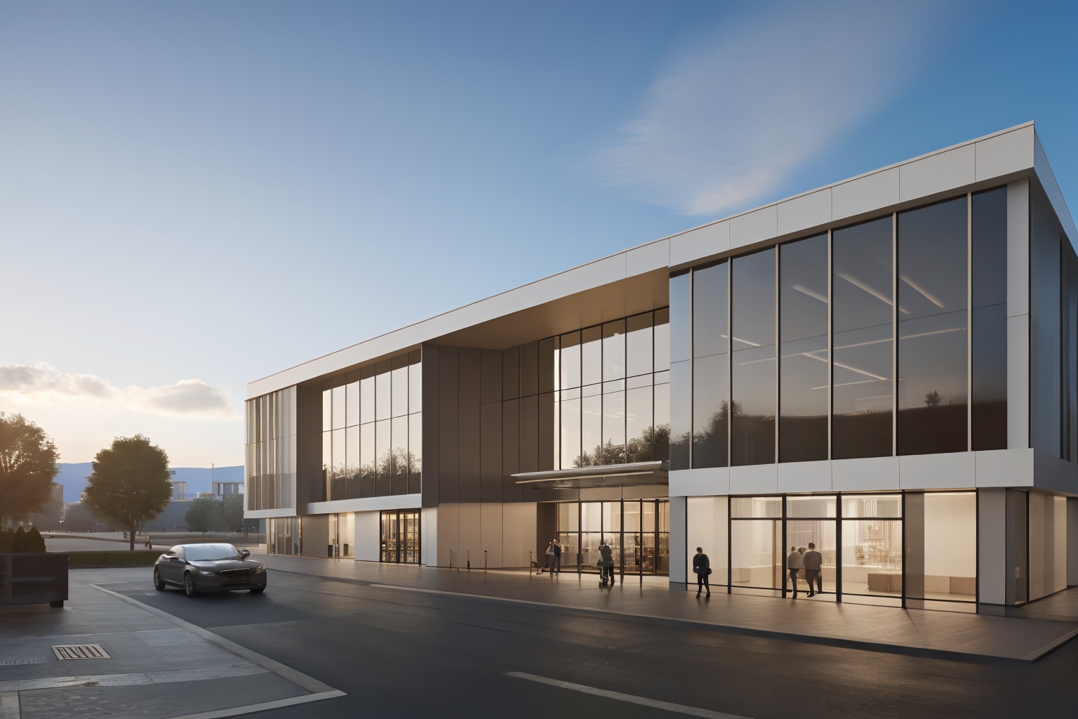 (best quality:1.4),(masterpiece:1.4),(photorealistic:1.4),(Realistic:1.2),(8K:1.2),outdoors,cloud,blue sky,school building,scenery,street,car,day,glass wall,soft lighting,high quality,