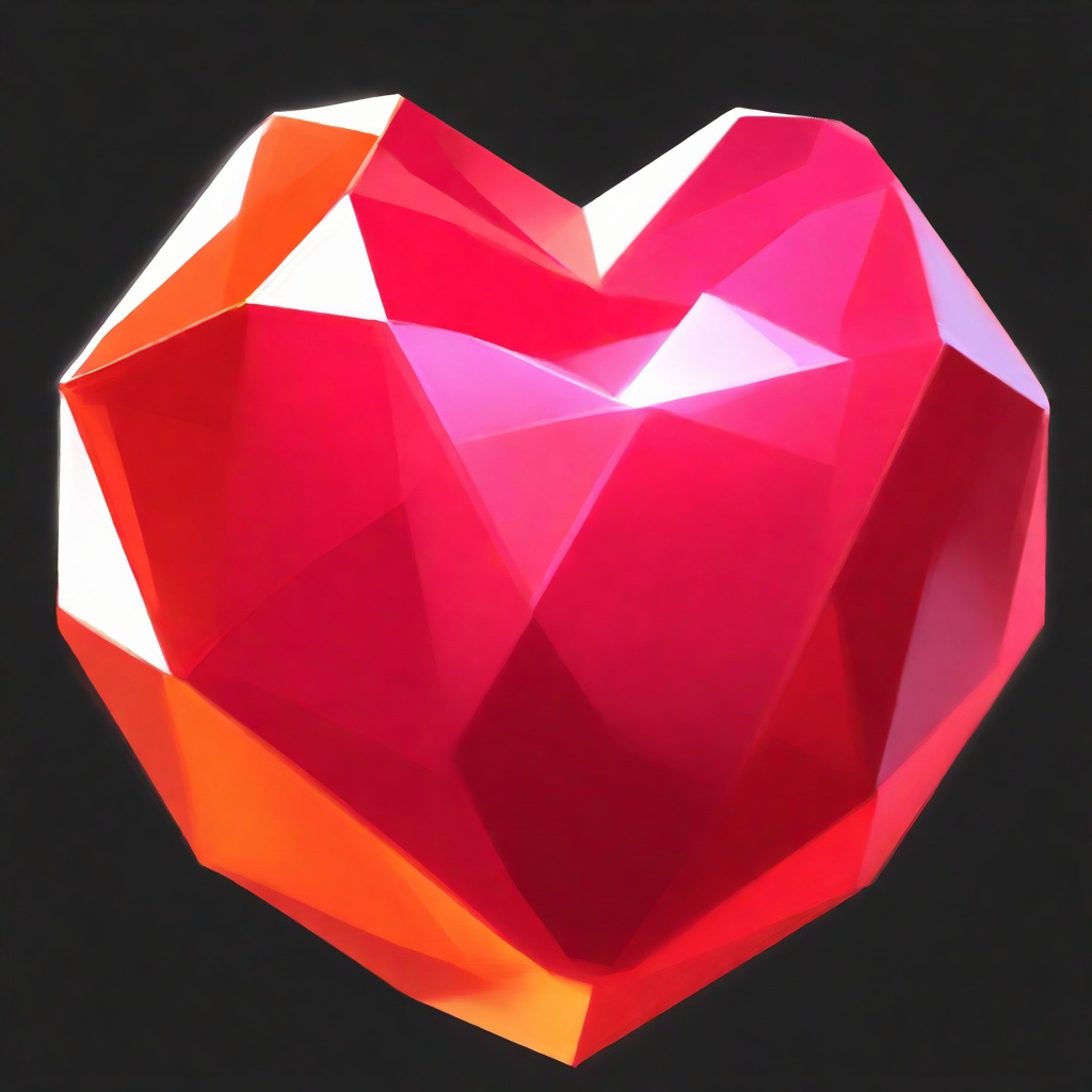 best quality,masterpiece,ultra high resolution,25-degree perspective,full composition,A heart-shaped ruby with polygonal facets featuring a crimson toorange radial gradient,high refractive index creating prismatic light dispersion,symmetrical geometric cuts enhancing three-dimensional depth,pure white background with centered composition,<lora:T2-bb:0.85>,ywbo,game_icon,