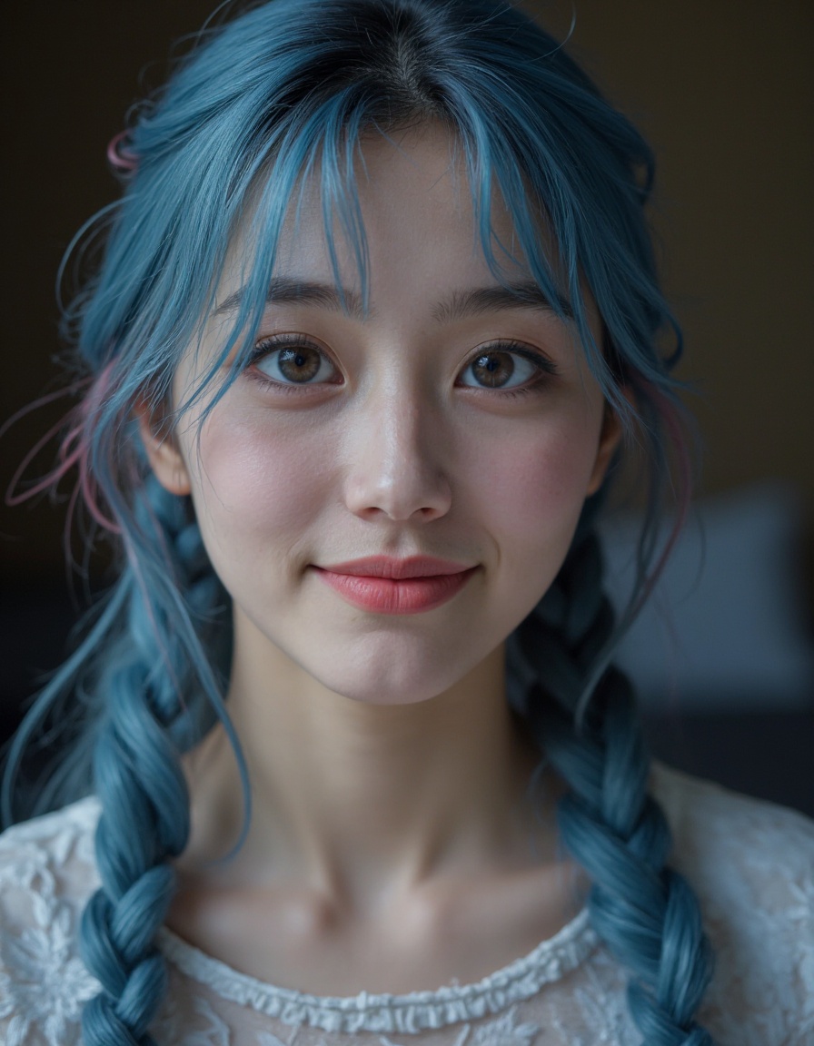 HDR photo of cinematic film still portrait,closeup face,smirk,(best quality:1.4),(masterpiece:1.4),(photorealistic:1.4),(realistic:1.2),(ultra high res, raw photo:1.4),(hdr, hyperdetailed:1.2),(8K:1.2),(original Photo:1.2),cinematic photo 1girl,18 y.o girl,cute face,(blue hair:1.4),(pink hair:1.35),(long hair:1.4),skirt,(lace:1.2) . shallow depth of field, vignette, highly detailed, high budget, bokeh, cinemascope, moody, epic, gorgeous, film grain, grainy . High dynamic range, vivid, rich details, clear shadows and highlights, realistic, intense, enhanced contrast, highly detailed
