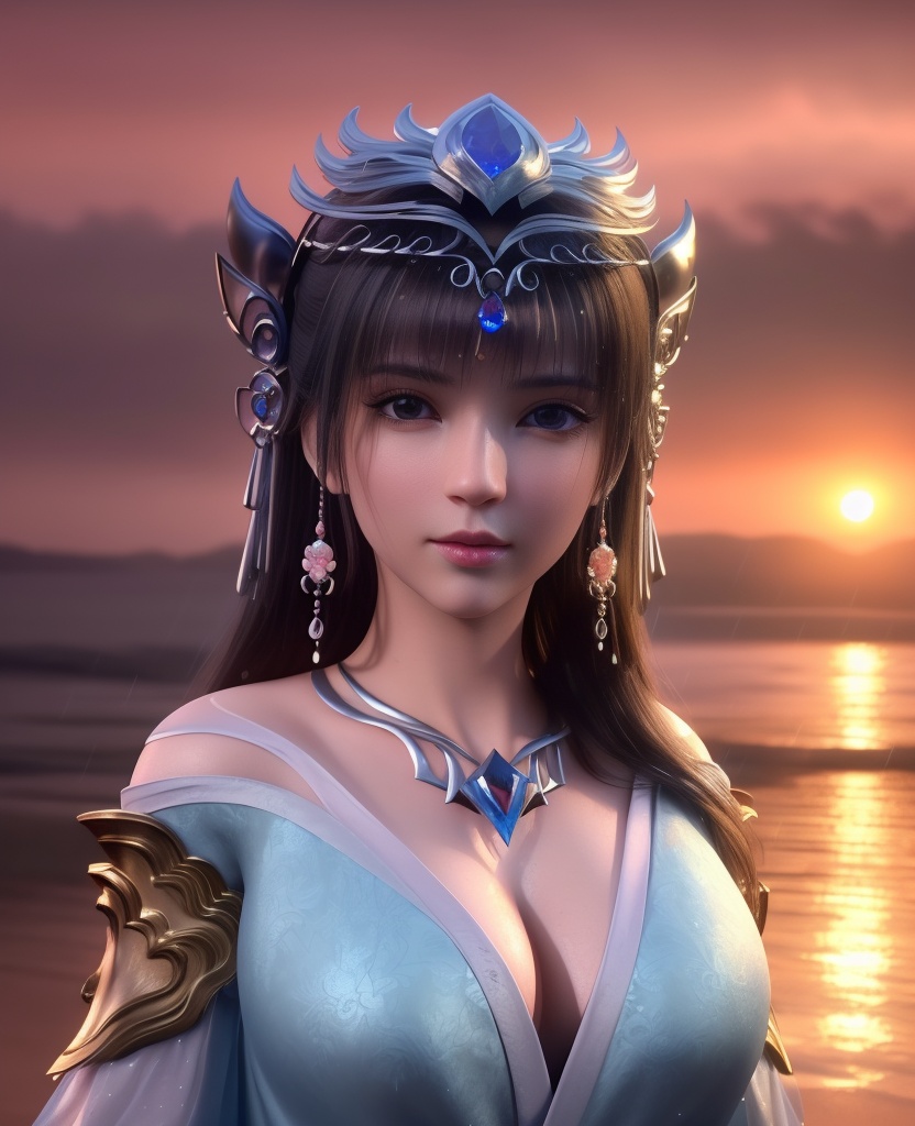 <lora:568-DA-星辰变-姜妍:0.8>(,1girl, ,best quality, ),looking at viewer,  ,,ultra detailed 8k cg, ultra detailed background ,ultra realistic 8k cg,          cinematic lighting, cinematic bloom, (( , )),,  , unreal, science fiction,  luxury, jewelry, diamond, pearl, gem, sapphire, ruby, emerald, intricate detail, delicate pattern, charming, alluring, seductive, erotic, enchanting, hair ornament, necklace, earrings, bracelet, armlet,halo,masterpiece, (( , )),, realistic,science fiction,mole,   ,cherry blossoms,,(((Best quality, masterpiece, ultra high res, (photorealistic:1.4), raw photo, 1girl, ,rain, , sunlight, sunset, qianqiu wanxia,     )))  (cleavage), (),
