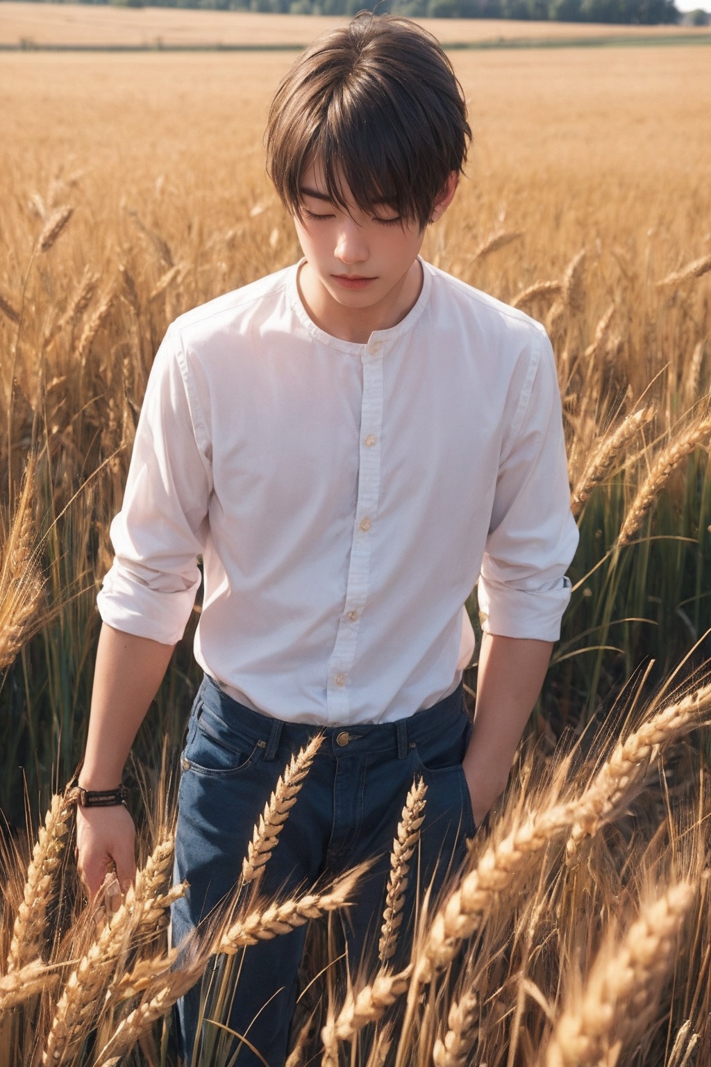 1boy,  wheat field on Tensor.Art