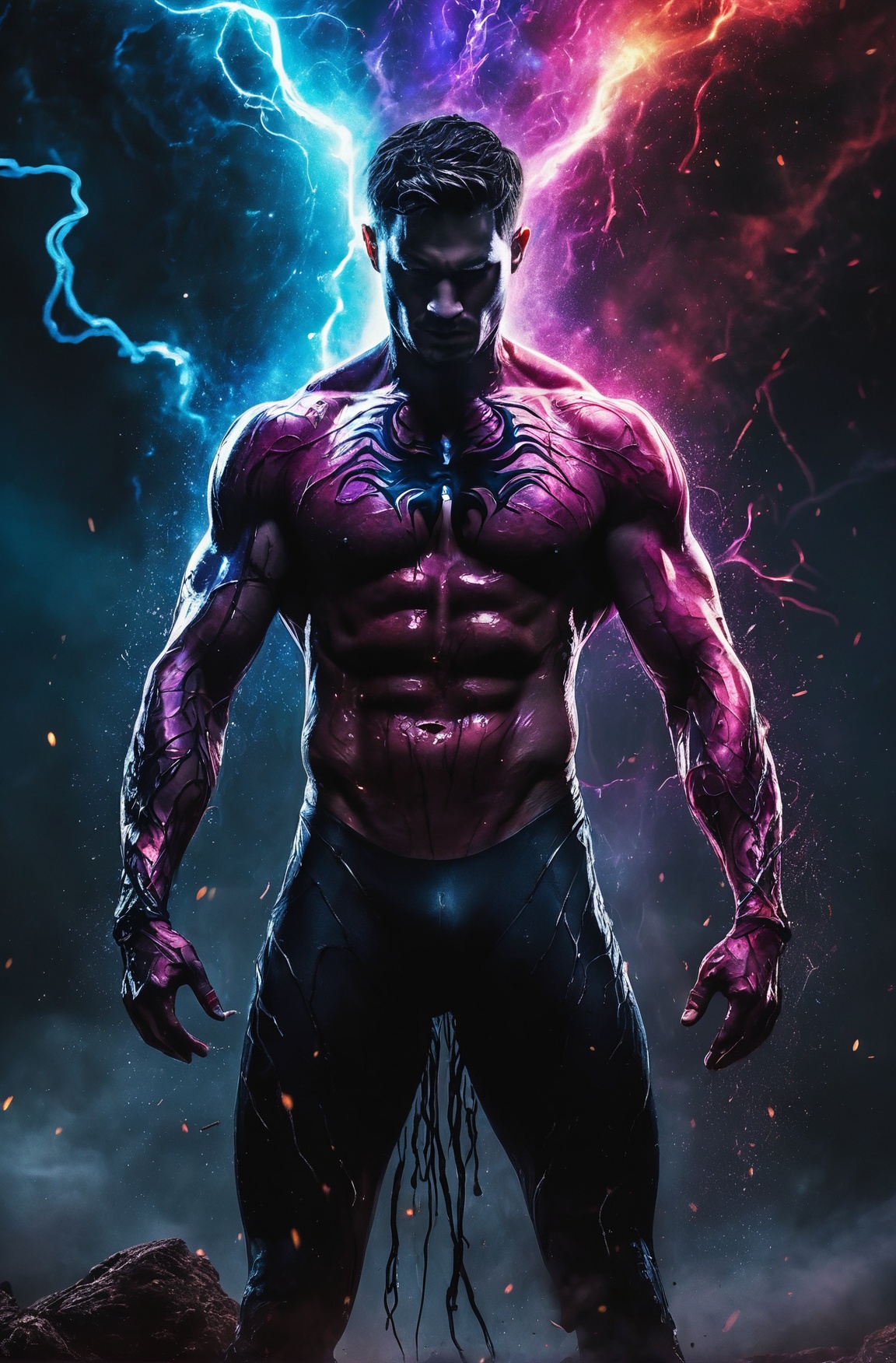 A muscular man with short,  messy hair,  wearing a venom costume on Tensor.Art