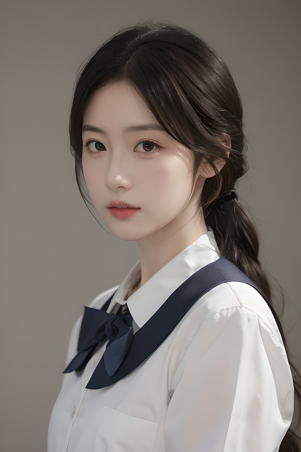 <lora:0807_08:0.7>,simple background,kiyosumi_school_uniform,, 1girl,realistic,masterpiece, best quality, photorealistic, HDR,detail