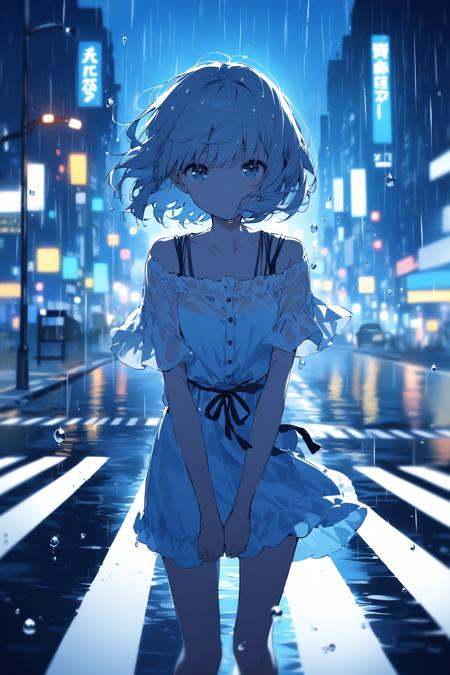 blue theme,  cute 1girl,  silver short hair on Tensor.Art