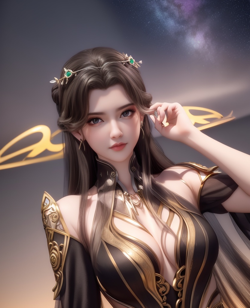 <lora:548-DA-师兄啊师克-碧霄:0.8>(,1girl, ,best quality, ),looking at viewer,masterpiece(,1girl,night, starry sky, milky way,outdoors, full moon,  night sky, darkness,  world of darkness, , ) ,ultra realistic 8k cg,   clean, masterpiece,     (( , )),, , , prestige, luxury, jewelry, diamond, gold, pearl, gem, sapphire, ruby, emerald, intricate detail, delicate pattern, charming, alluring, seductive, erotic, enchanting, hair ornament, necklace, earrings, bracelet, armlet,halo((, )), (),
