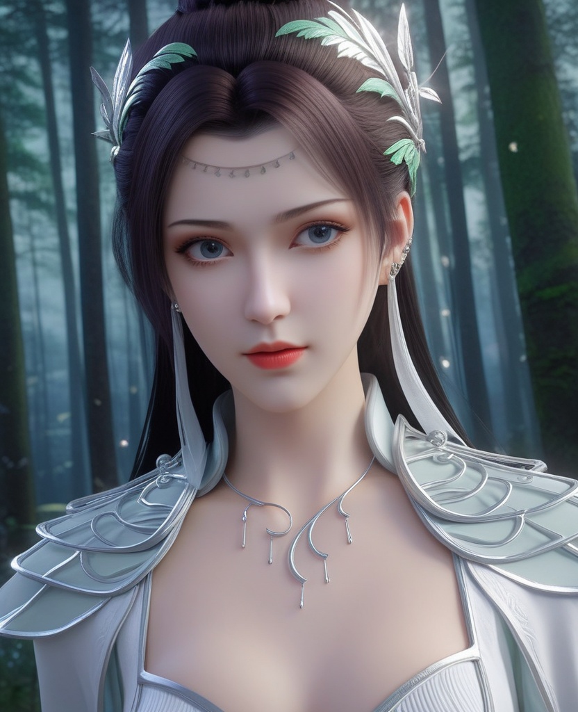 <lora:576-DA-XL-斗破苍穹-云韵-白服:0.8>(,1girl, ,best quality, ),looking at viewer,  ,ultra detailed background,ultra detailed background,ultra realistic 8k cg,(masterpiece:1.2),(best quality:1.2),(ultra detailed:1.2),(official art:1.3),(beauty and aesthetics:0.8),detailed,(intricate:0.8),(highly detailed),(solo),delicate countenance,1girl,fancy,(glassy texture:1.2),(crush:1.2),8k,accessory,tattoo,(transparent:1.1),gown,energy encirclement,instant,in the twinkling of an eye,upper body,woman in a mythical forest, masterpiece, perfect face, intricate details, horror theme, raw photo, photo unp(cleavage),,