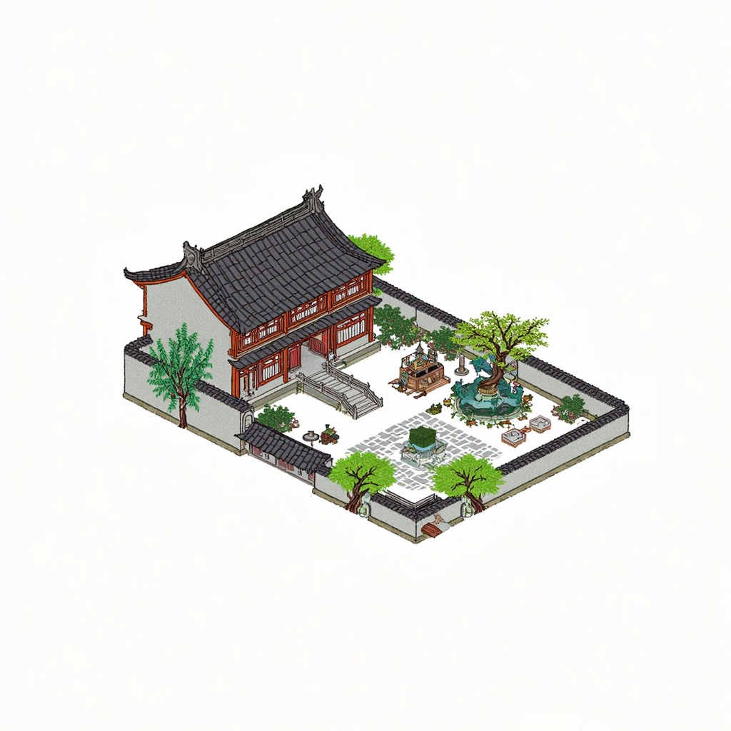 GFCJ,A courtyard,white background.,