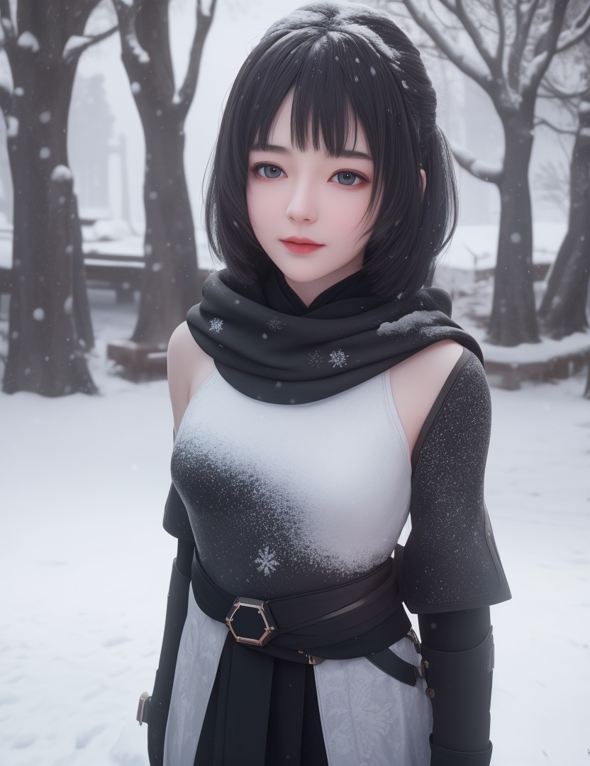 <lora:537-DA-百炼成神-赵小花:0.8>(,1girl, ,best quality, ),looking at viewer,masterpiece, (( , )),, realistic,science fiction,mole, ultra realistic 8k cg, ,outdoors, snow, snowing,