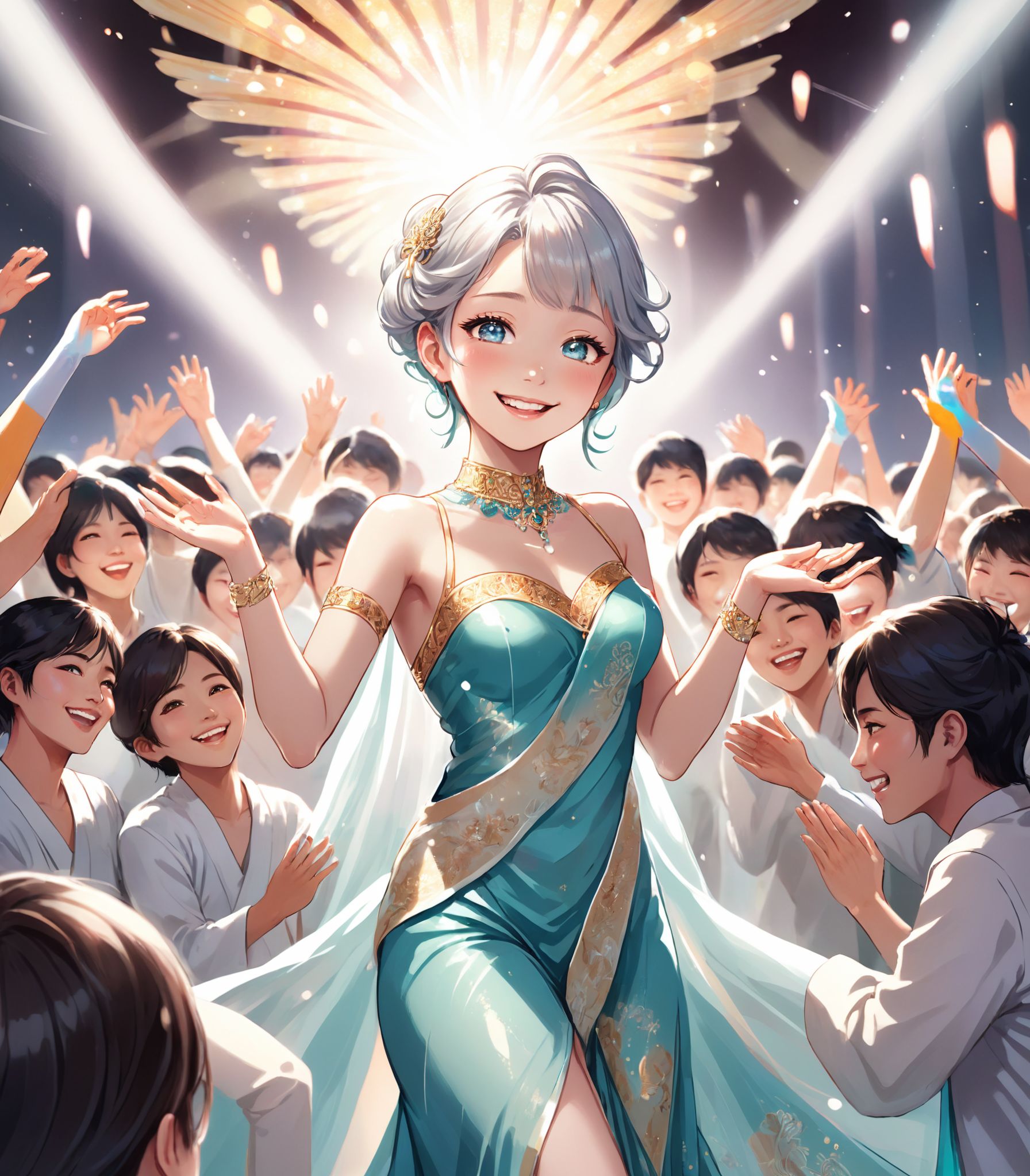 {Illustration} of a stunning and flawless idol captivating everyone with a dazzling smile,  radiant eyes,  and graceful po...