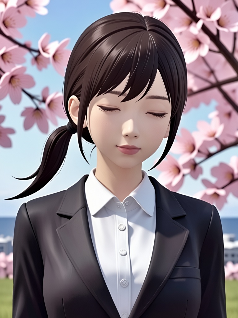 sakurairo mau koro,  1girl,  cherry blossoms on Tensor.Art