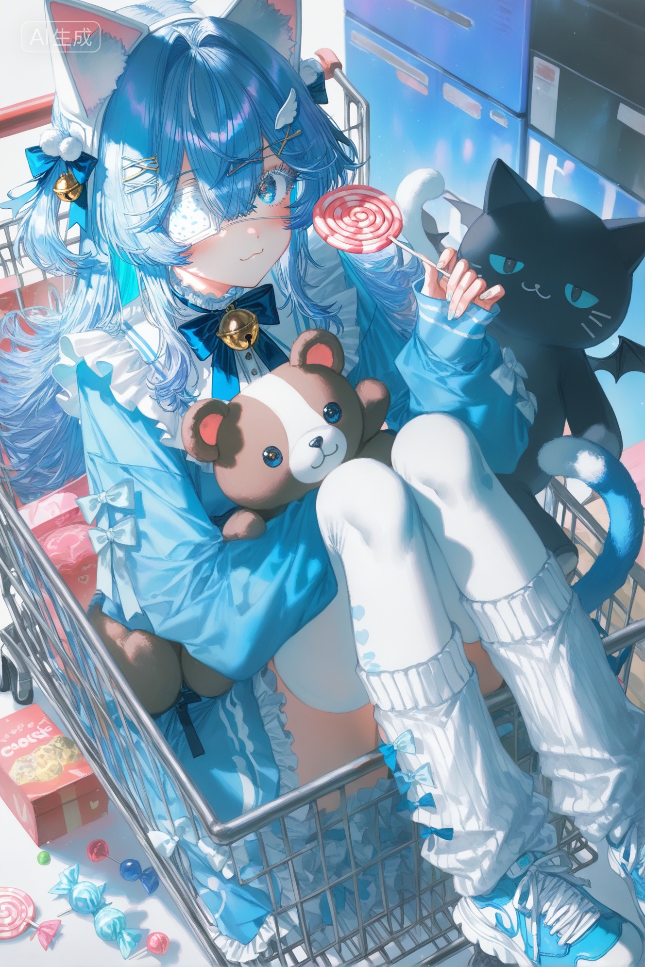 1girl,  shopping cart,  stuffed toy on Tensor.Art