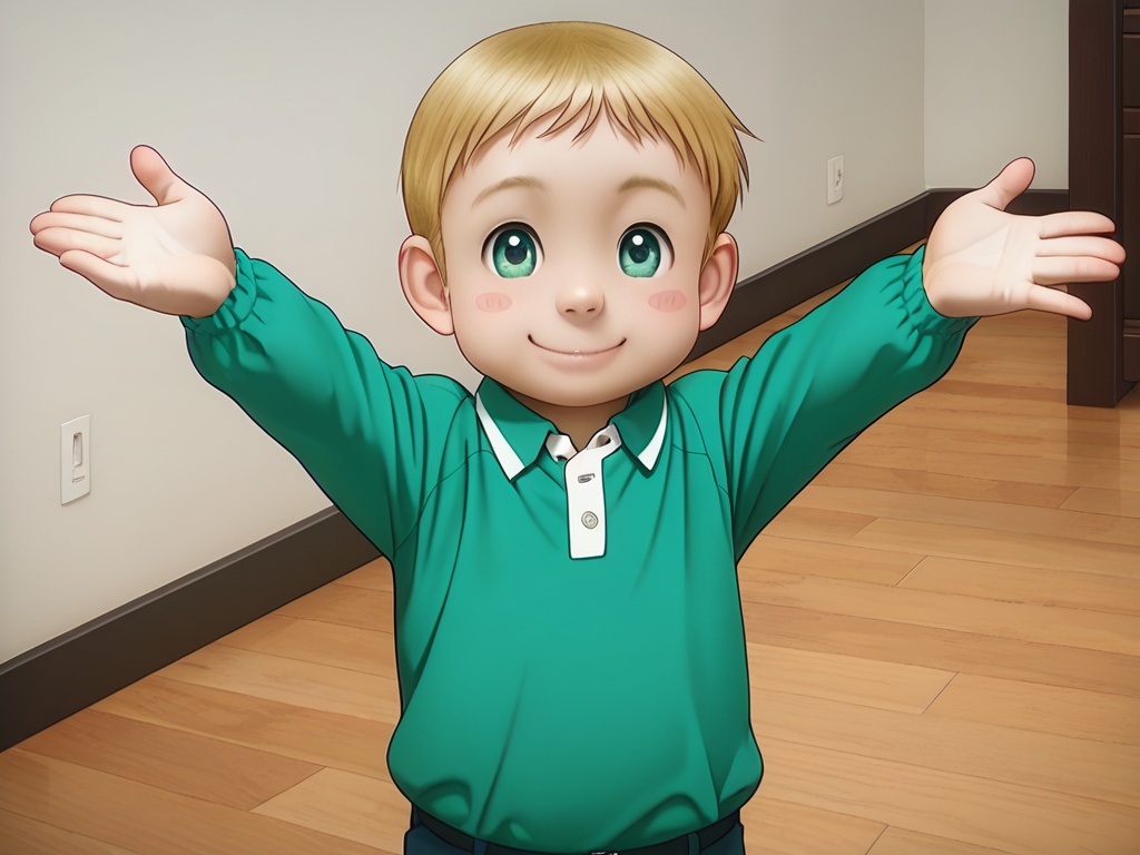 <lora:Gawain_XL_V2:1>,gawain nanami,do not split pictures,best quality,best detail,masterpiece,NSFW,male focus,indoors,solo,1boy,toddler,male_child,petite,blonde hair,green eyes,very short hair,smile,blush stickers,(blush:0.5),perfect hands,(5fingers:1.3),correct anatomy,huge filesize,available light,mid_shot,(photorealistic:1.1),
