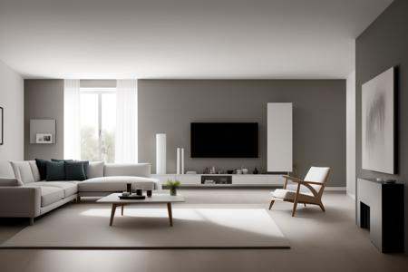 ((best quality)),((masterpiece)),((realistic)),living room,Modern minimalist Nordic style,Soft light,Pure picture,