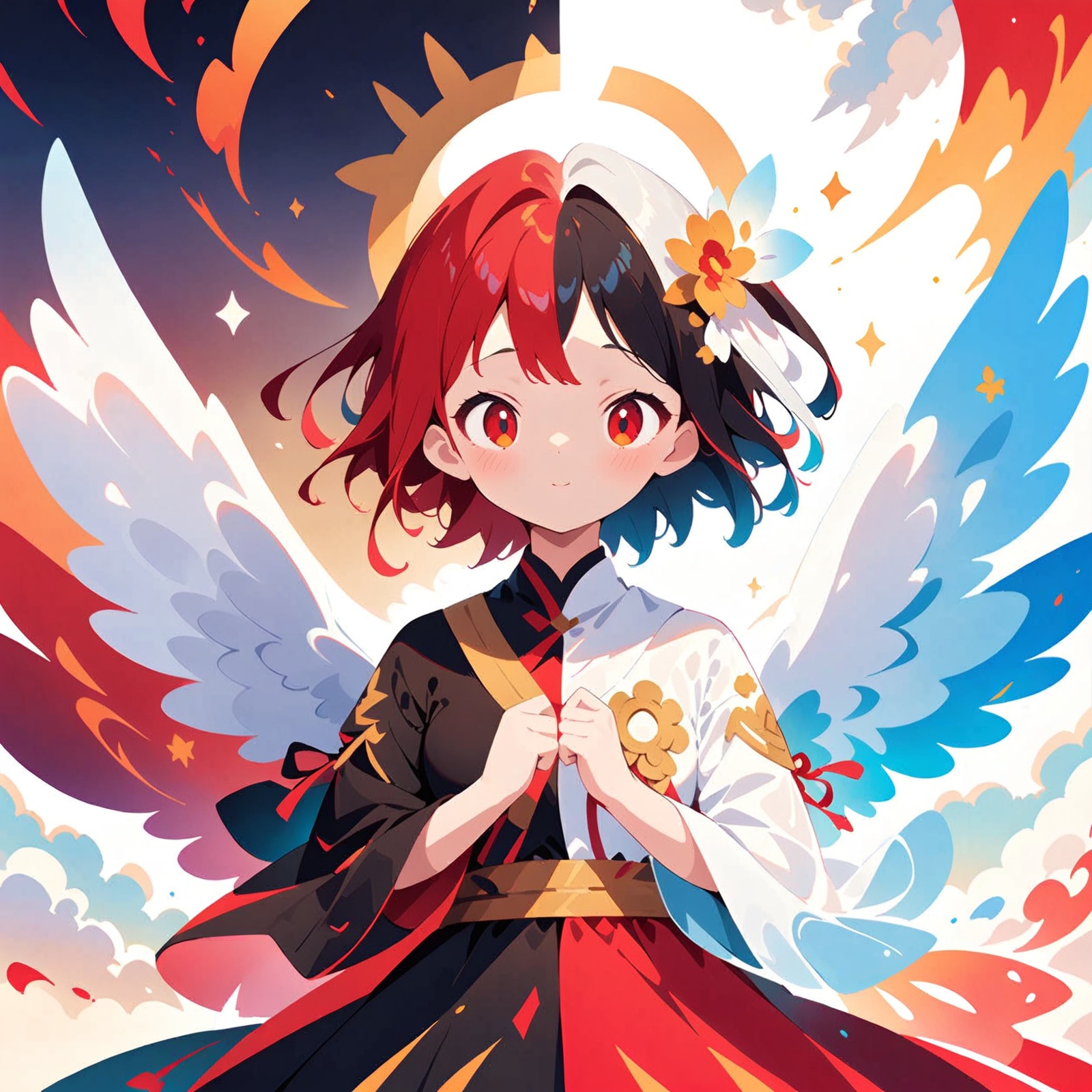 A split art style image featuring an angel on one half and a demon on the other,forming a stark contrast between purity and evil. The image is in high definition,with detailed features of both the angel and the demon,sharp focus,and vibrant colors, score_9,score_8_up,score_7_up,(masterpiece,best quality,ultra-detailed,very aesthetic, absurdres)