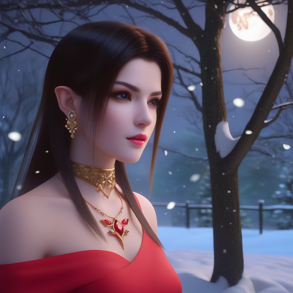 <lora:850-DA-XL-斗破苍穹-美杜莎-红色睡衣:0.8>, (,1girl, ,best quality, ),,  picture-perfect face,   clean, masterpiece,     cinematic lighting, cinematic bloom, fantasy,  , unreal, science fiction, ((,1girl, pov,))(((,tree, 1girl, full moon,snowing,snow ,solo,     solo focus,  long_hair, looking_at_viewer,  )))  (rich:1.4,)     prestige, luxury, jewelry, diamond, gold, pearl, gem, sapphire, ruby, emerald, intricate detail, delicate pattern, charming, alluring, seductive, erotic, enchanting, hair ornament, necklace, earrings, bracelet, ,