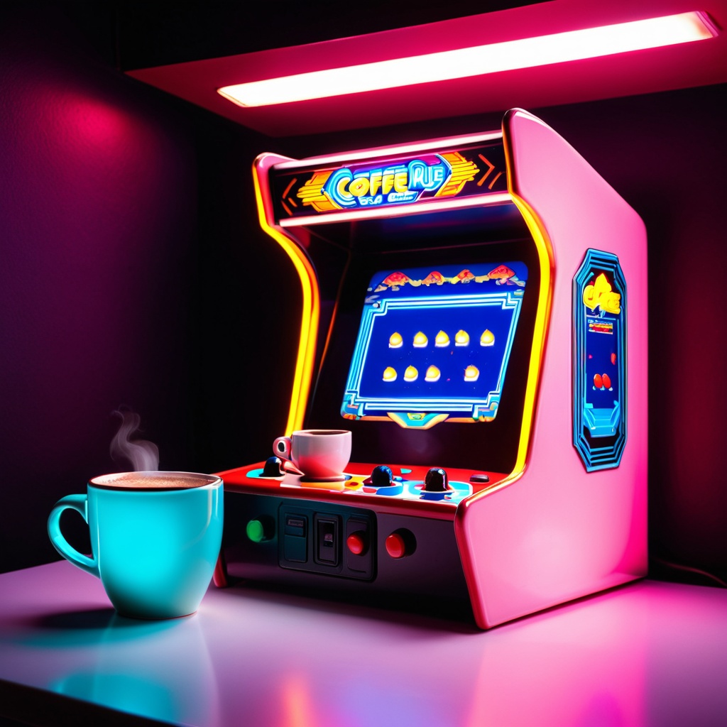 sceneretroarcad,  a ceramic coffee mug,  retro arcade room on Tensor.Art